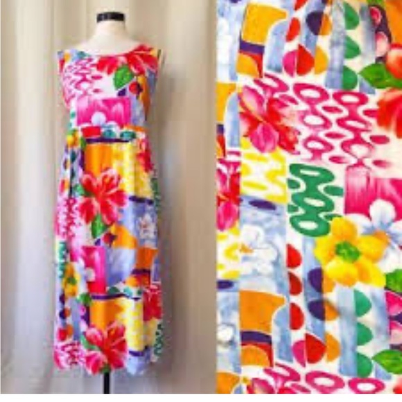 Jams World Dresses & Skirts - Jams World vintage 90s Red Pink hibiscus Sleeveless Sundress Maxi pockets floral